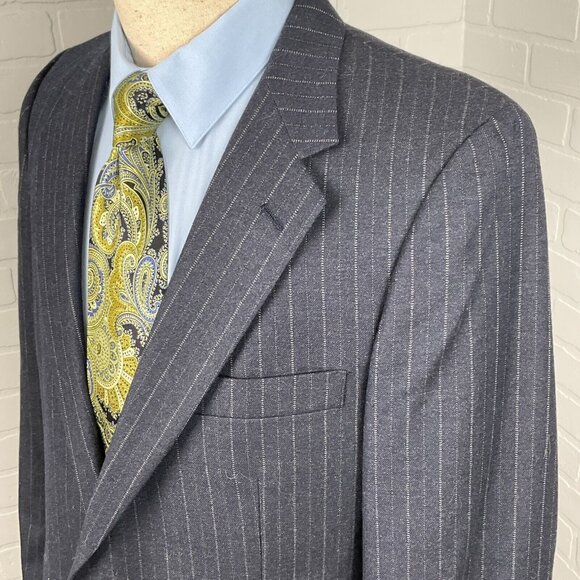 Aquascutum Blazer Men 40 Blue Pinstripe Classic Wool Jacobson's Jacket USA VTG - Picture 1 of 16